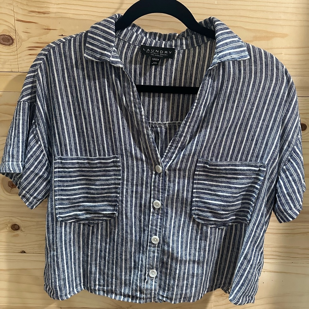 Laundry by Shelli Segal Navy and White Striped Top